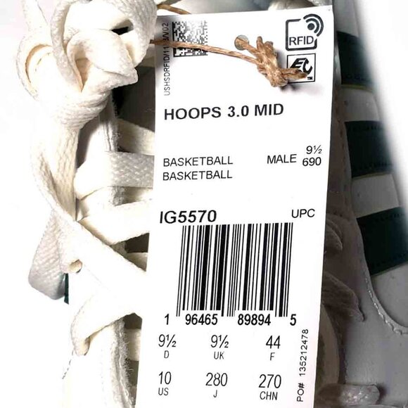 Men's Adidas HOOPS 3.0 Mid Athletic Shoes / Green White Gum / IG5570 / Size 10 - Picture 6 of 6